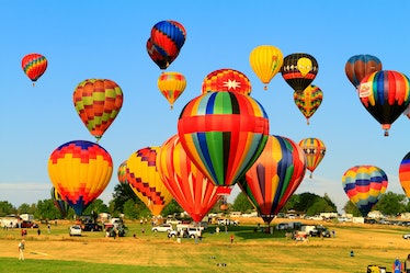 Various hot air balloons rise into the sky during the Great Reno Hot Air Balloon Race