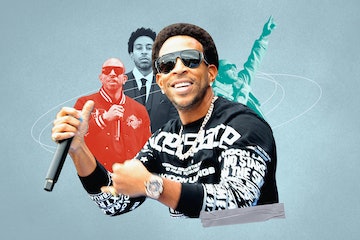 Collage of Ludacris photos during his concerts