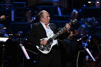 LONDON, ENGLAND - OCTOBER 04: Hans Zimmer performs on stage accompanied by The Royal Philharmonic Co...