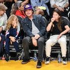 Jason Sudeikis (left) and Jason Bateman (second right) at a Lakers game with their kids with dueling...