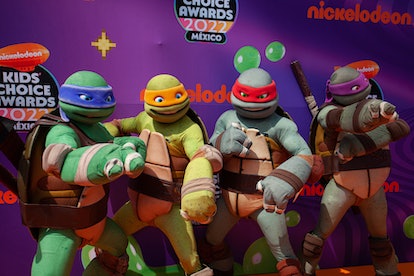 MEXICO CITY, MEXICO - AUGUST 27: Teenage Mutant Ninja Turtles pose during the orange carpet of the N...