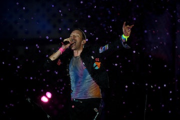 British singer Chris Martin of British band Coldplay performs on the main stage during Rock in Rio m...