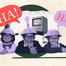 photo collage three kids answer riddles quiz-show style, with lightbulbs over their heads and a TV i...