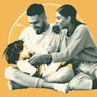 Latino father and Black mother playing with their son
